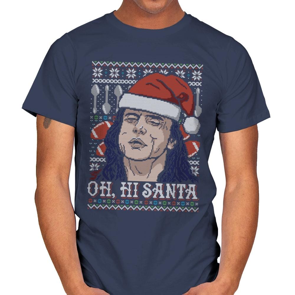 Oh Hi Santa - Ugly Holiday - Mens T-Shirts RIPT Apparel Small / Navy