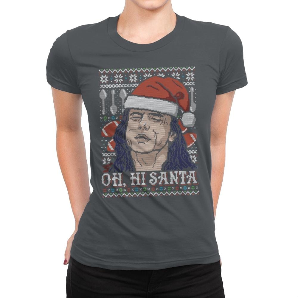 Oh Hi Santa - Ugly Holiday - Womens Premium T-Shirts RIPT Apparel Small / Heavy Metal
