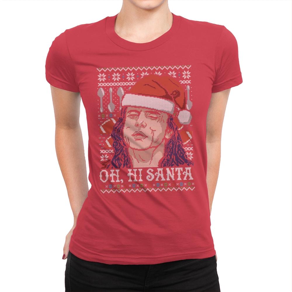 Oh Hi Santa - Ugly Holiday - Womens Premium T-Shirts RIPT Apparel Small / Red