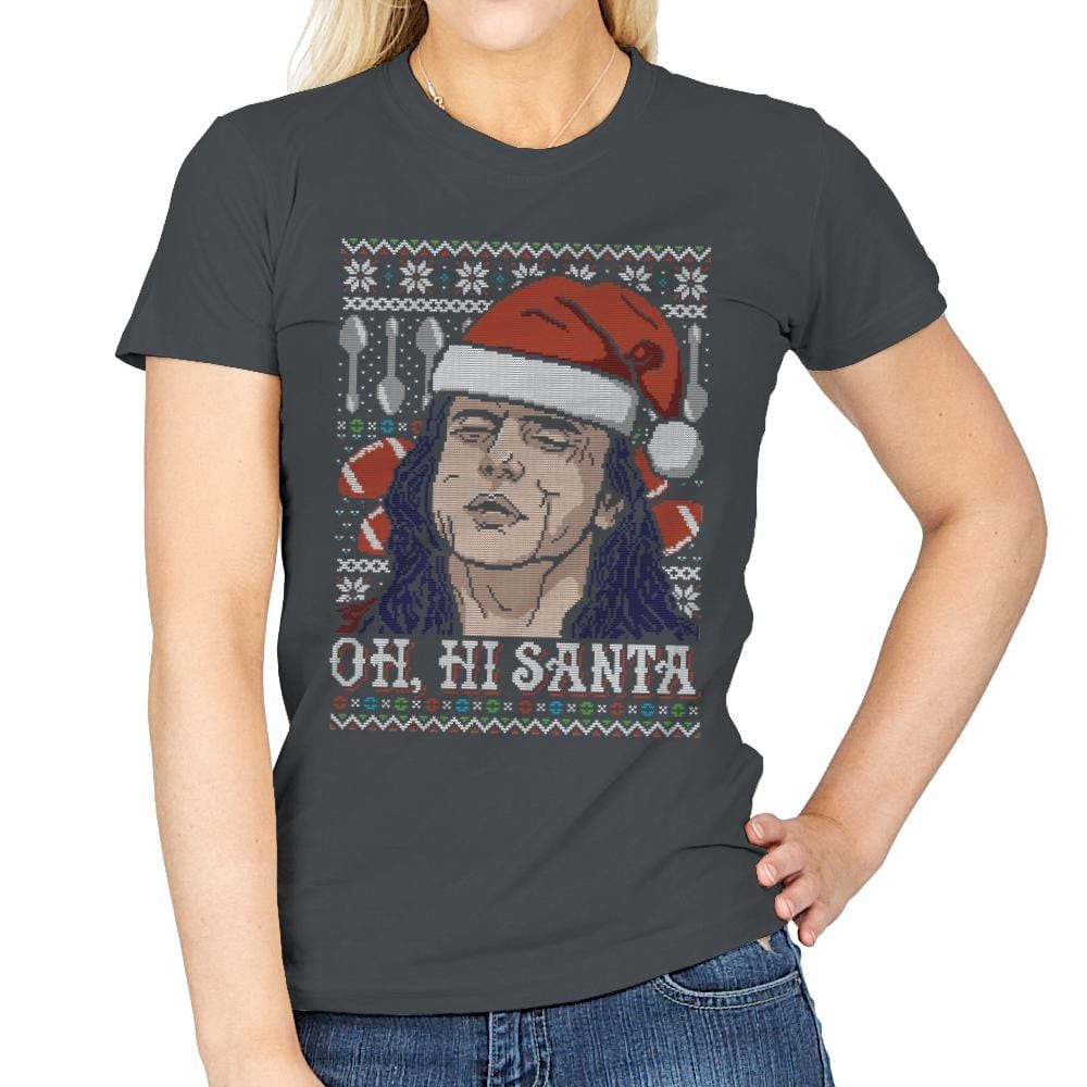 Oh Hi Santa - Ugly Holiday - Womens T-Shirts RIPT Apparel Small / Charcoal