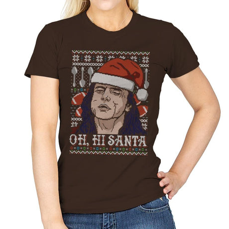 Oh Hi Santa - Ugly Holiday - Womens T-Shirts RIPT Apparel Small / Dark Chocolate