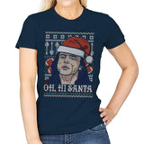 Oh Hi Santa - Ugly Holiday - Womens T-Shirts RIPT Apparel Small / Navy