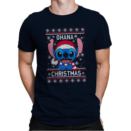 Ohana Christmas - Ugly Holiday - Mens Premium T-Shirts RIPT Apparel Small / Midnight Navy
