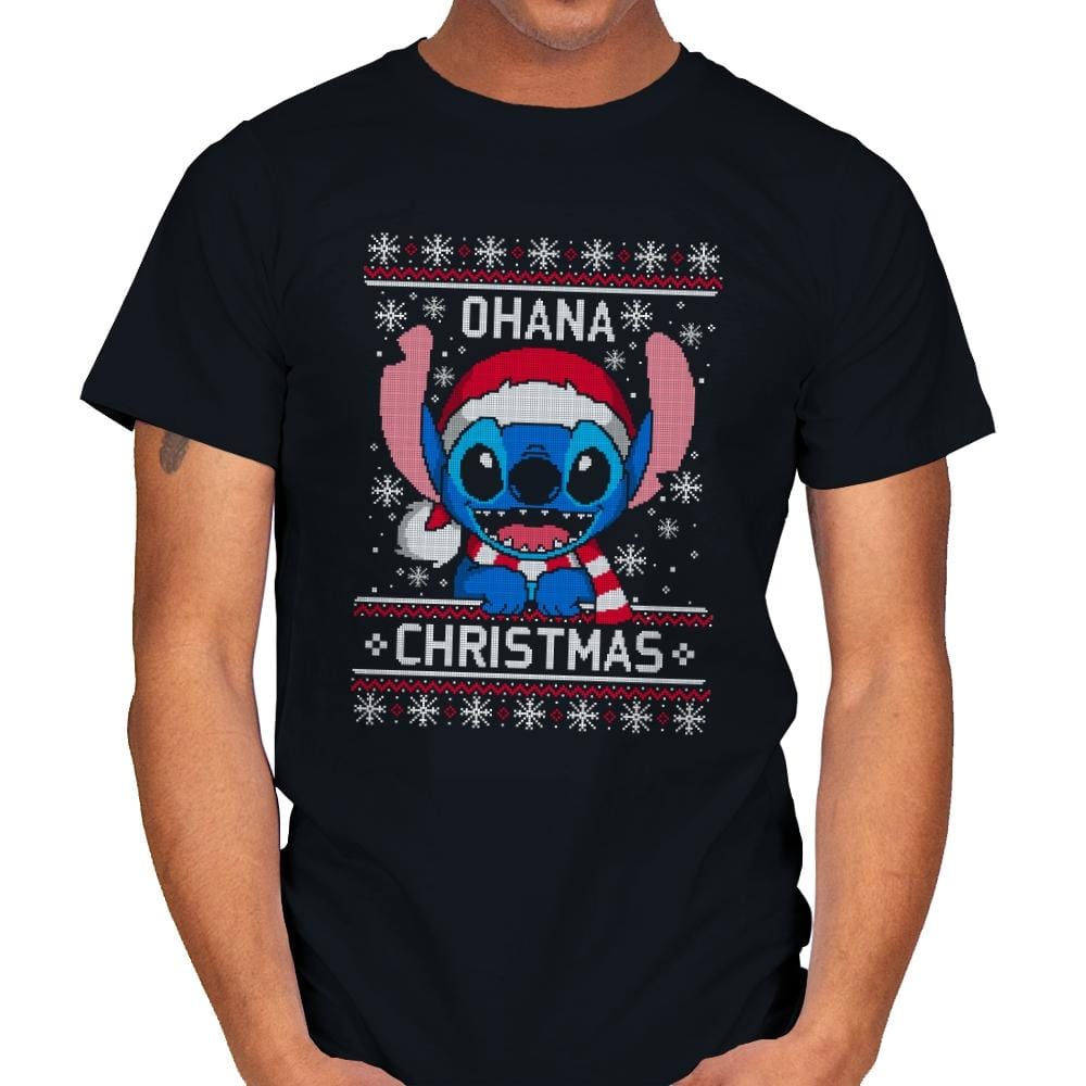 Ohana Christmas - Ugly Holiday - Mens T-Shirts RIPT Apparel Small / Black