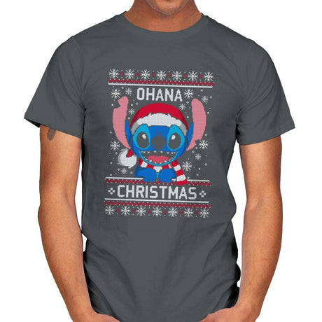 Ohana Christmas - Ugly Holiday - Mens T-Shirts RIPT Apparel Small / Charcoal