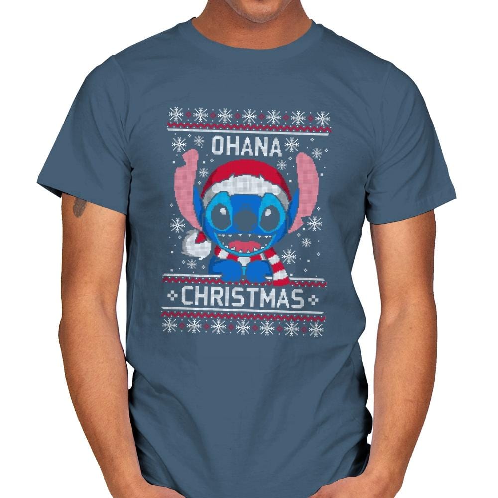 Ohana Christmas - Ugly Holiday - Mens T-Shirts RIPT Apparel Small / Indigo Blue