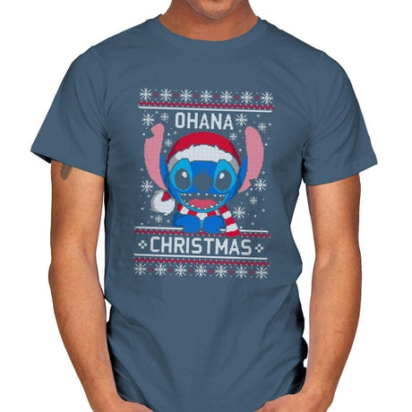 Ohana Christmas - Ugly Holiday - Mens T-Shirts RIPT Apparel Small / Indigo Blue