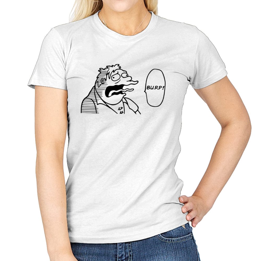 One Burp Man - Womens T-Shirts RIPT Apparel Small / White