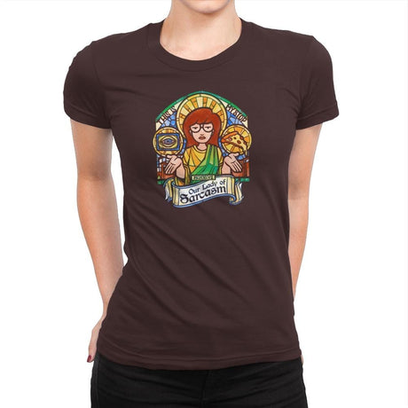 Our Lady of Sarcasm Exclusive - Womens Premium T-Shirts RIPT Apparel Small / Dark Chocolate