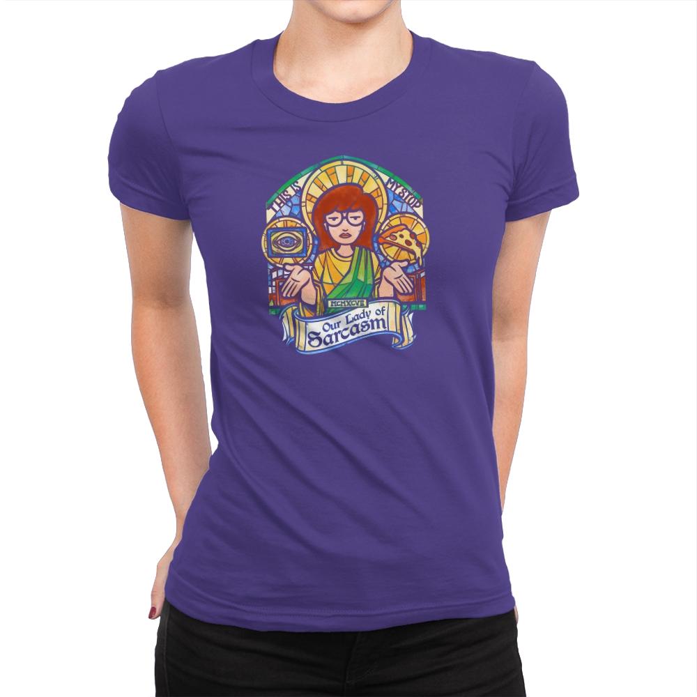 Our Lady of Sarcasm Exclusive - Womens Premium T-Shirts RIPT Apparel Small / Purple Rush
