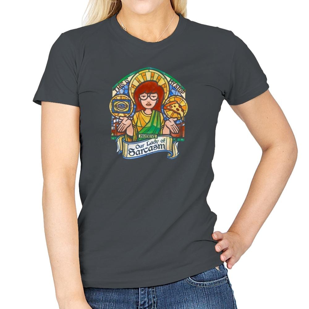 Our Lady of Sarcasm Exclusive - Womens T-Shirts RIPT Apparel Small / Charcoal