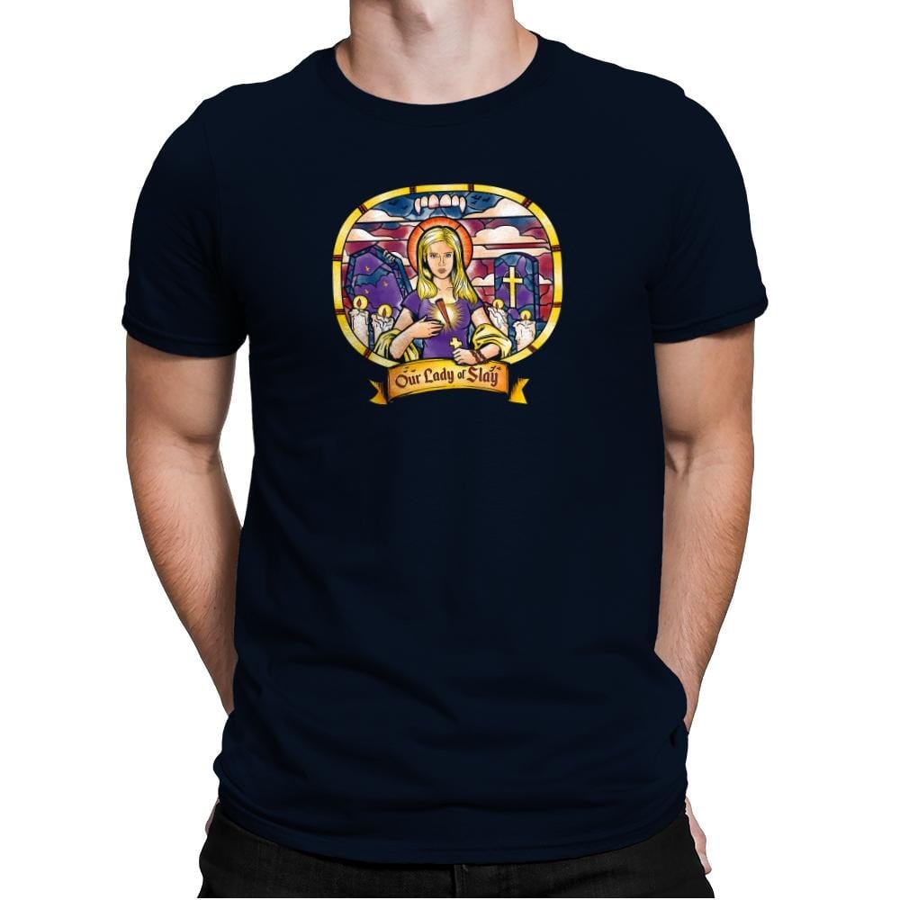 Our Lady of Slay Exclusive - Mens Premium T-Shirts RIPT Apparel Small / Midnight Navy