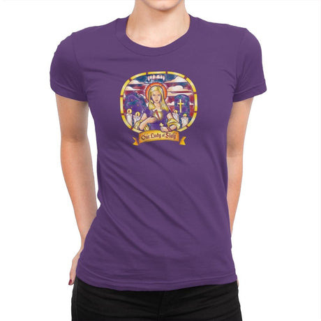 Our Lady of Slay Exclusive - Womens Premium T-Shirts RIPT Apparel Small / Purple Rush