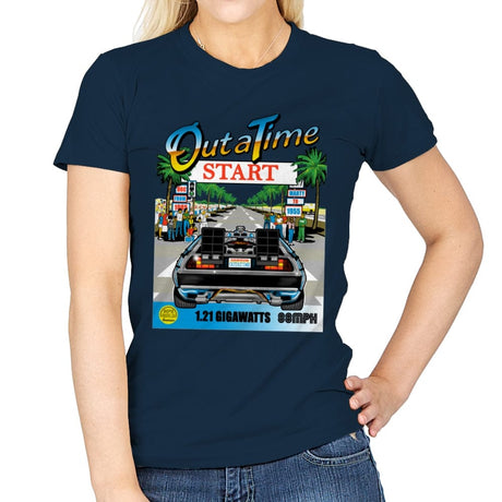 Out Run and Time - Womens T-Shirts RIPT Apparel Small / Navy