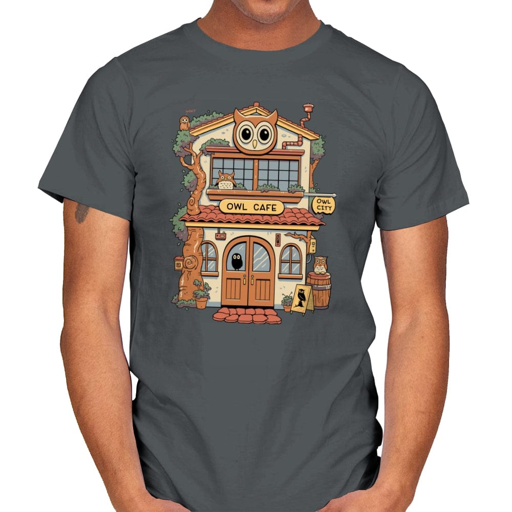 Owl Cafe - Mens T-Shirts RIPT Apparel Small / Charcoal