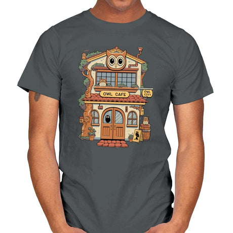 Owl Cafe - Mens T-Shirts RIPT Apparel Small / Charcoal