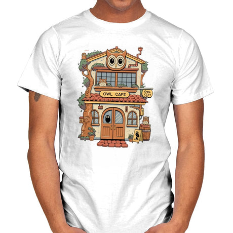 Owl Cafe - Mens T-Shirts RIPT Apparel Small / White