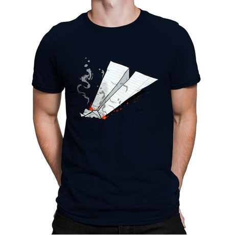 Paper Plane On Fire - Mens Premium T-Shirts RIPT Apparel Small / Midnight Navy