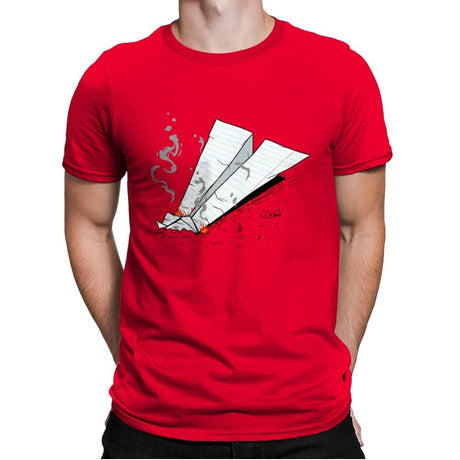 Paper Plane On Fire - Mens Premium T-Shirts RIPT Apparel Small / Red