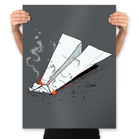 Paper Plane On Fire - Prints Posters RIPT Apparel 18x24 / Charcoal