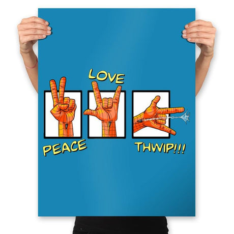 Peace, Love and Thwip! - Prints Posters RIPT Apparel 18x24 / Sapphire