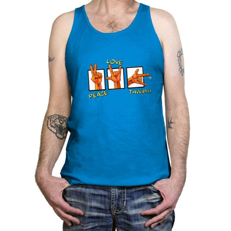 Peace, Love and Thwip! - Tanktop Tanktop RIPT Apparel X-Small / Teal