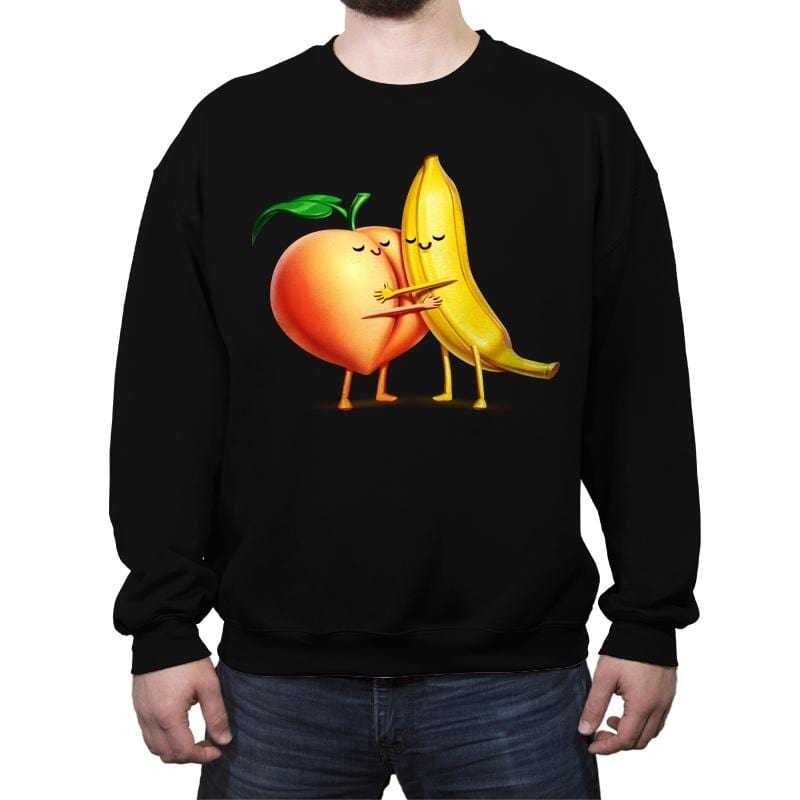 Peach and Banana Cute Friends - Crew Neck Sweatshirt Crew Neck Sweatshirt RIPT Apparel Small / Black