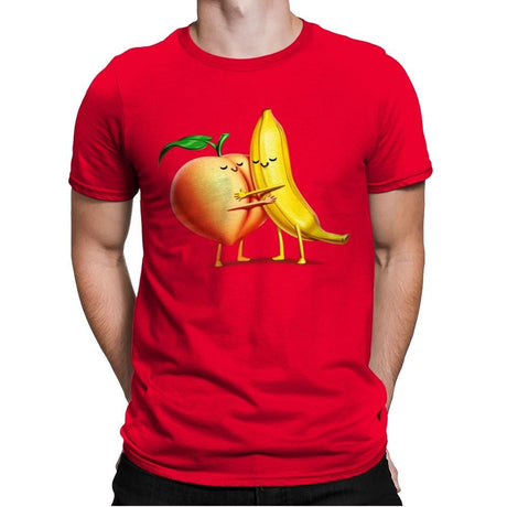 Peach and Banana Cute Friends - Mens Premium T-Shirts RIPT Apparel Small / Red