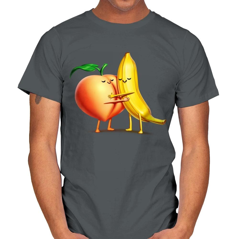 Peach and Banana Cute Friends - Mens T-Shirts RIPT Apparel Small / Charcoal