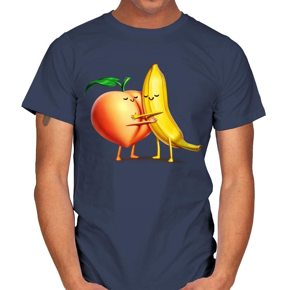 Peach and Banana Cute Friends - Mens T-Shirts RIPT Apparel Small / Navy