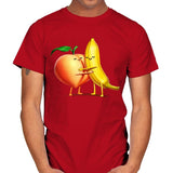 Peach and Banana Cute Friends - Mens T-Shirts RIPT Apparel Small / Red