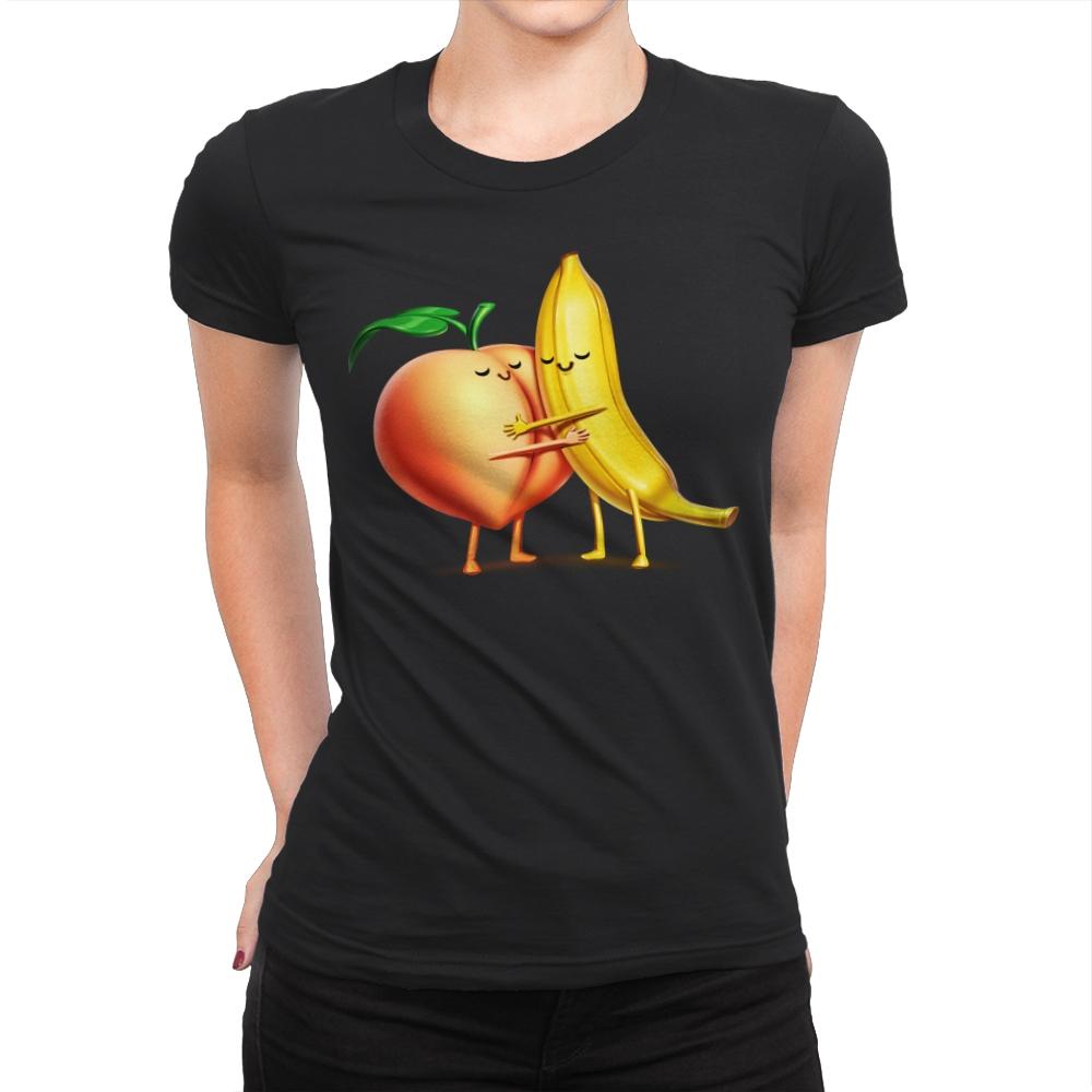 Peach and Banana Cute Friends - Womens Premium T-Shirts RIPT Apparel Small / Black