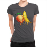 Peach and Banana Cute Friends - Womens Premium T-Shirts RIPT Apparel Small / Heavy Metal