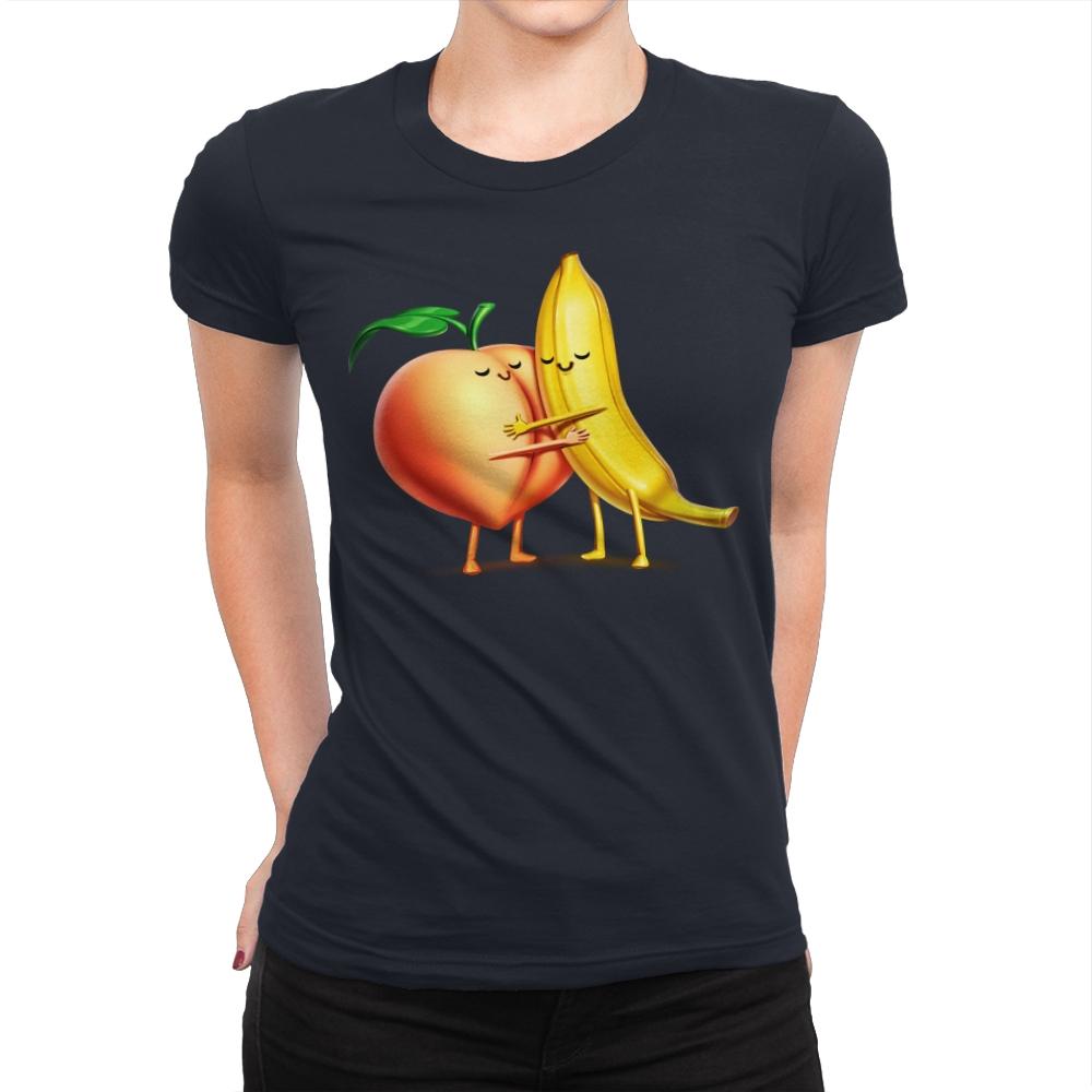 Peach and Banana Cute Friends - Womens Premium T-Shirts RIPT Apparel Small / Midnight Navy