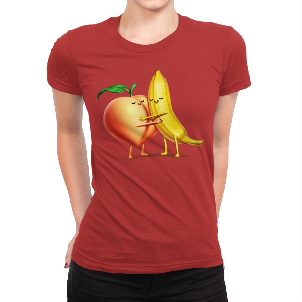 Peach and Banana Cute Friends - Womens Premium T-Shirts RIPT Apparel Small / Red