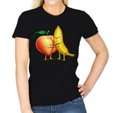 Peach and Banana Cute Friends - Womens T-Shirts RIPT Apparel Small / Black