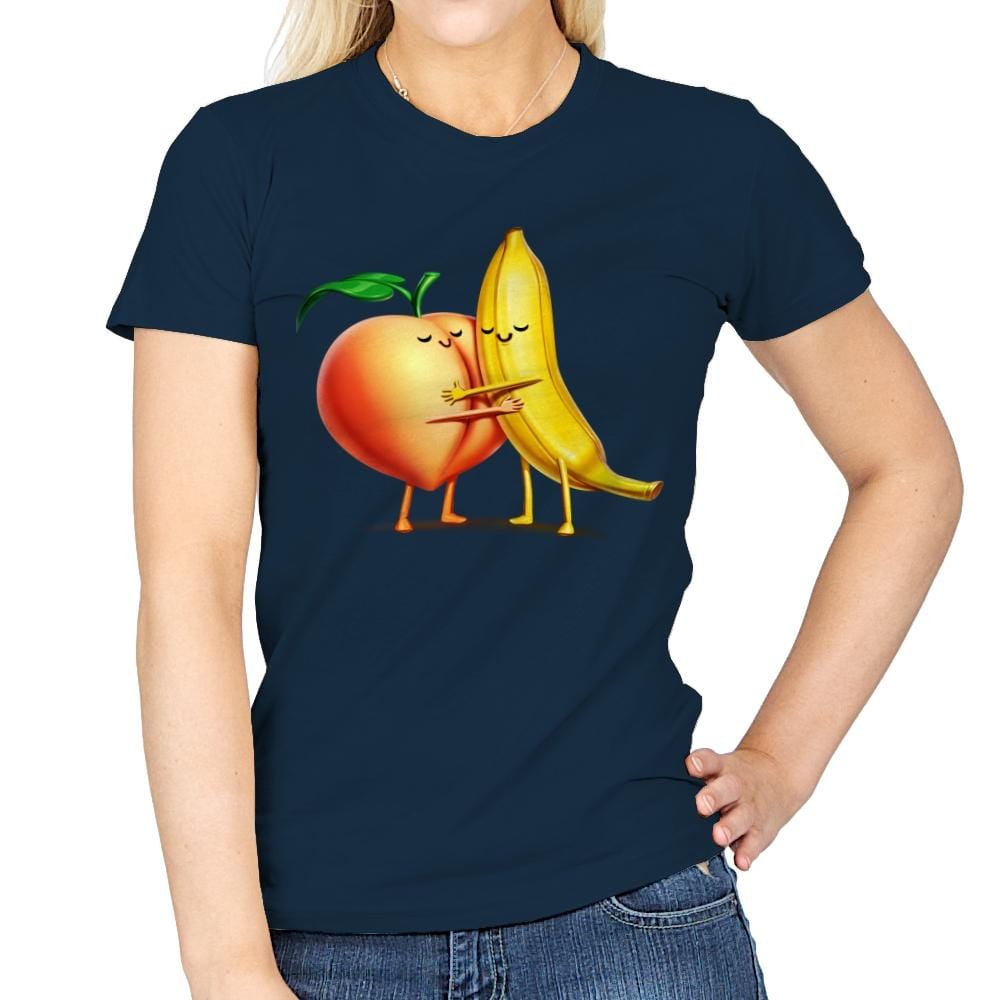Peach and Banana Cute Friends - Womens T-Shirts RIPT Apparel Small / Navy