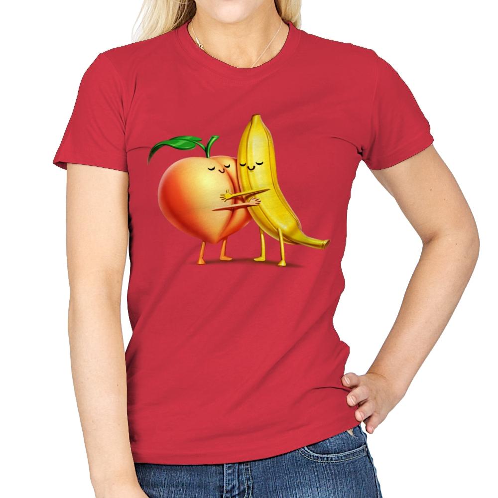 Peach and Banana Cute Friends - Womens T-Shirts RIPT Apparel Small / Red