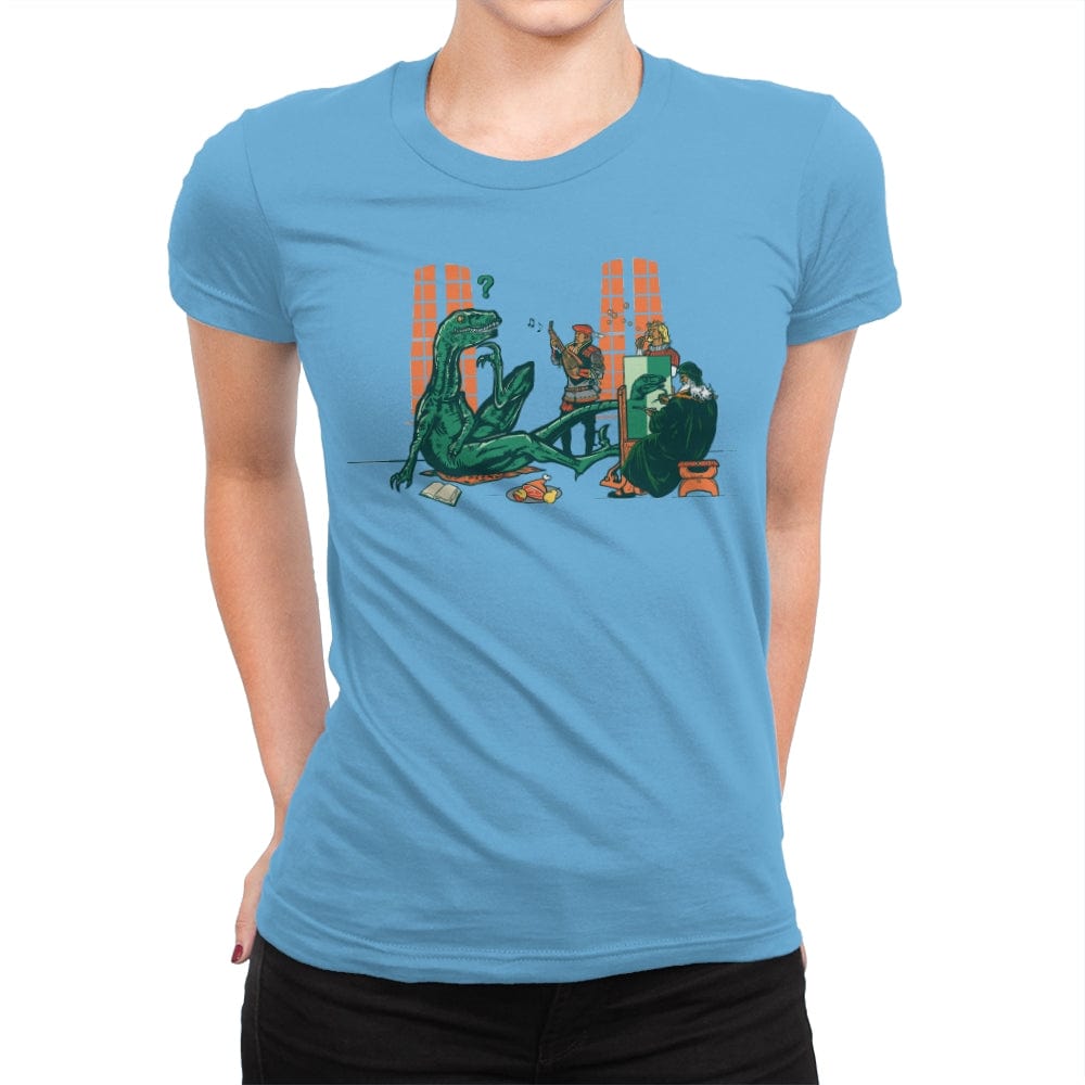 Philosoraptor Oil on Wood - Womens Premium T-Shirts RIPT Apparel Small / Turquoise