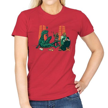 Philosoraptor Oil on Wood - Womens T-Shirts RIPT Apparel Small / Red