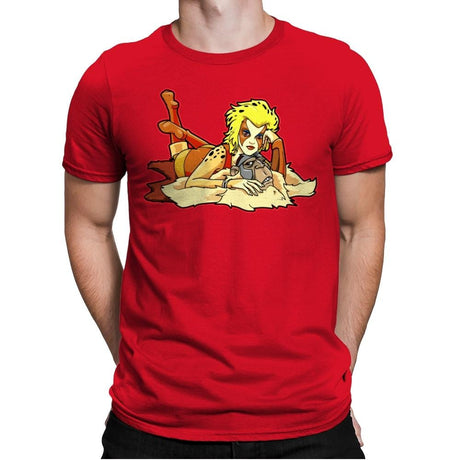 Pin-up Cheetah - Mens Premium T-Shirts RIPT Apparel Small / Red