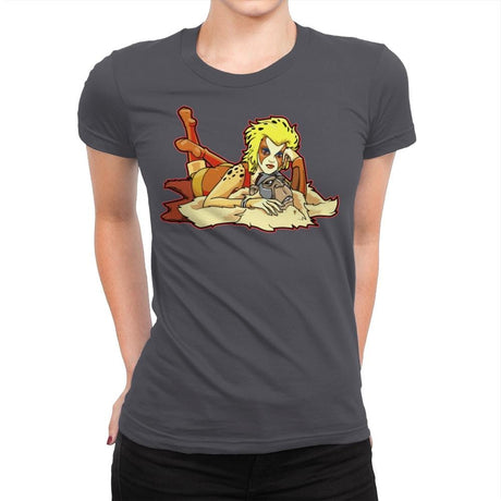 Pin-up Cheetah - Womens Premium T-Shirts RIPT Apparel Small / Heavy Metal