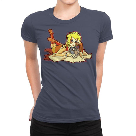 Pin-up Cheetah - Womens Premium T-Shirts RIPT Apparel Small / Indigo