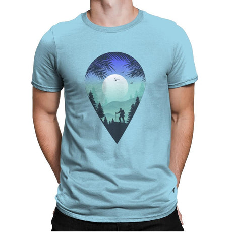 Pin Your Destination - Mens Premium T-Shirts RIPT Apparel Small / Light Blue
