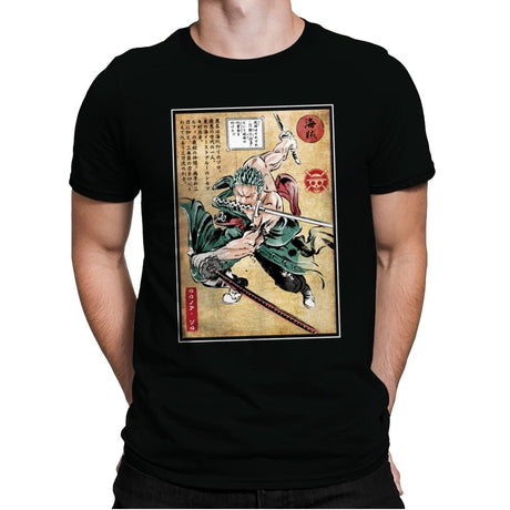 Pirate Hunter woodblock - Mens Premium T-Shirts RIPT Apparel Small / Black