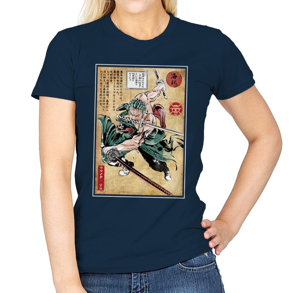 Pirate Hunter woodblock - Womens T-Shirts RIPT Apparel Small / Navy