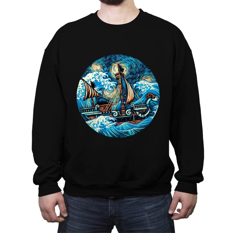 Pirate Waves - Crew Neck Sweatshirt Crew Neck Sweatshirt RIPT Apparel Small / Black
