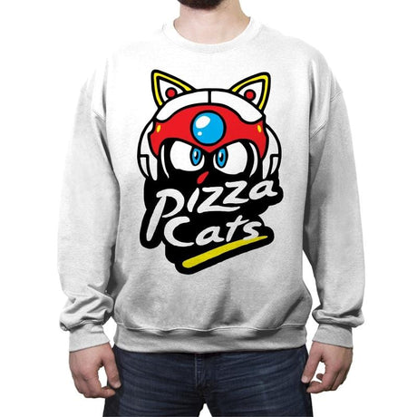 Pizza Kitties - Crew Neck Sweatshirt Crew Neck Sweatshirt RIPT Apparel Small / White