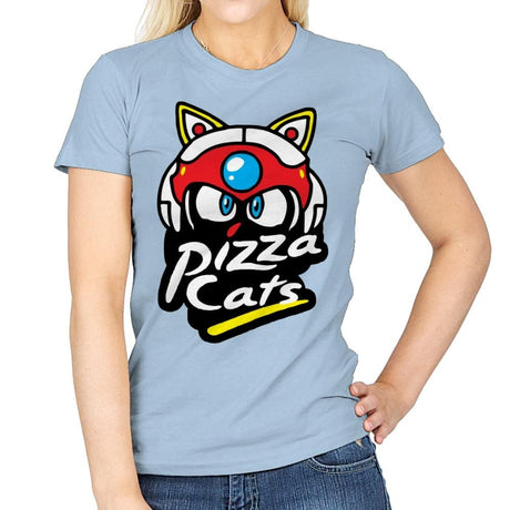 Pizza Kitties - Womens T-Shirts RIPT Apparel Small / Light Blue