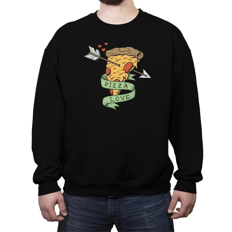 Pizza Love - Crew Neck Sweatshirt Crew Neck Sweatshirt RIPT Apparel Small / Black